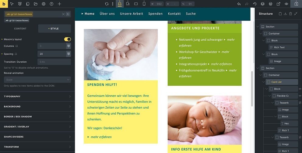 Beispiel für modernes Webdesign von websolutions kress