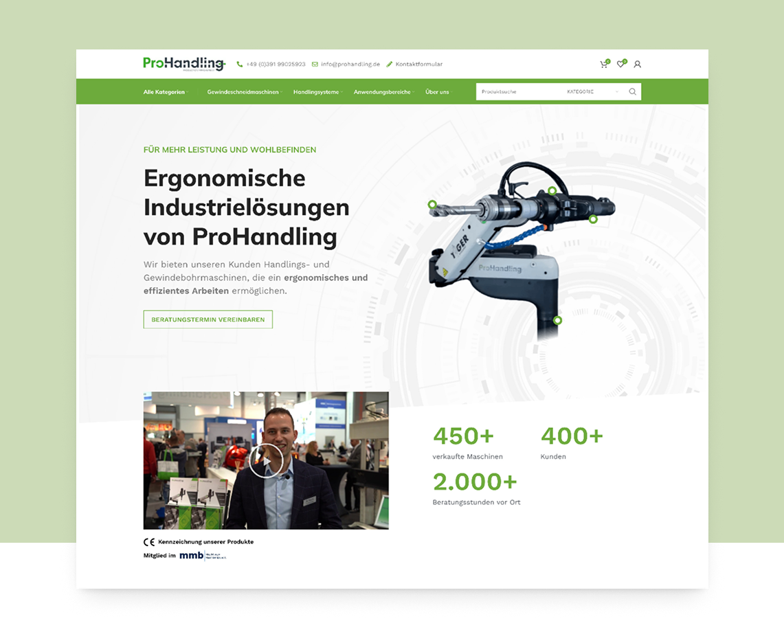 B2B-WooCommerce-Shop von ProHandling für ergonomische Industriemaschinen